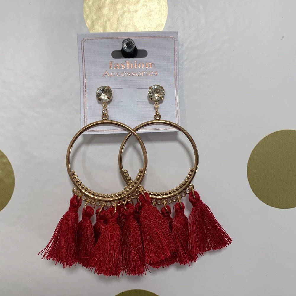 NWT Red ang Gold Tassel Earrings - Picture 1 of 2